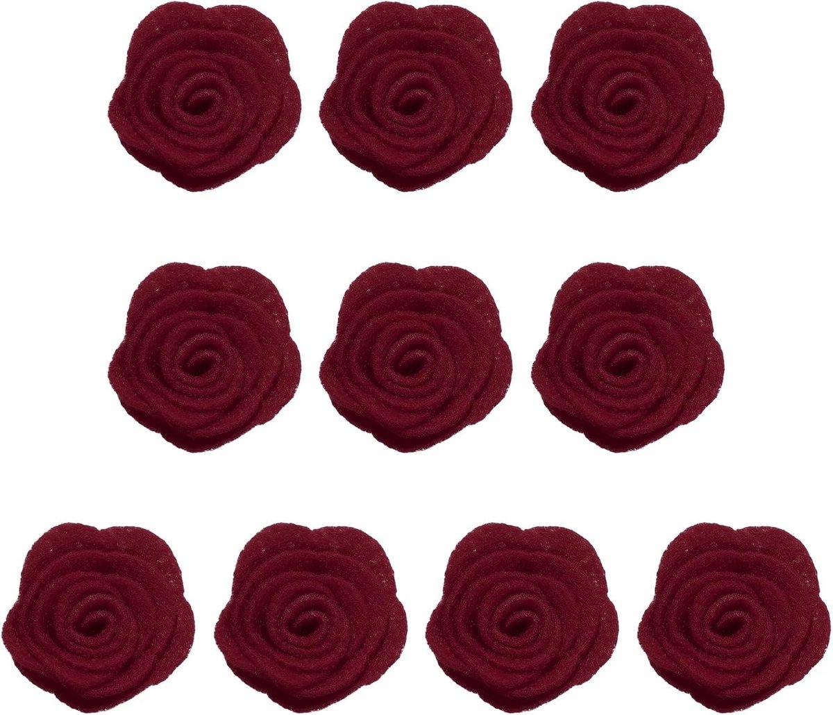 10 stuks decoratieve vilten bloemen, 1,57 inch (3,9 cm) applicaties om op te naaien van camelia, vliesstof, kunstbloemen om te knutselen, bruiloft, feest, scrapbook, haarsieraden, wijnrood