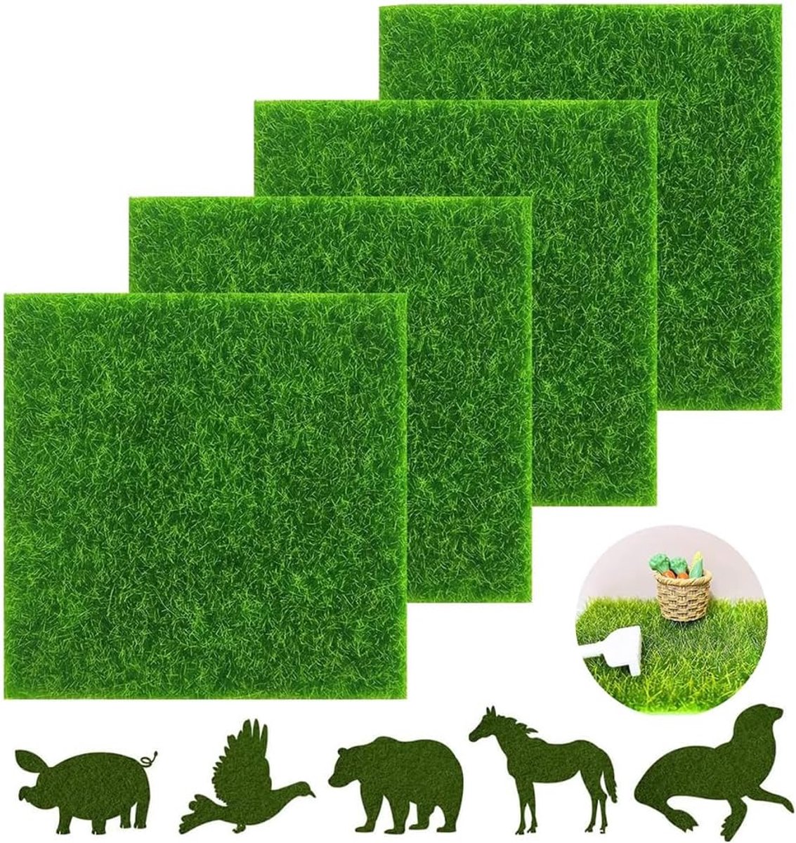 Kunstgrastapijt miniatuur mos, decoratief kunstgras, voor binnen en buiten, micro-landschappen, mini-tuinen, decoraties voor terras, tuin, gazon (15 x 15 cm)