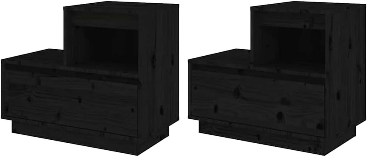 Nachtkastjes Set - Sidetables Hout - Opbergen Slaapkamer - Massief Hout - 60x34x51 cm - Zwart