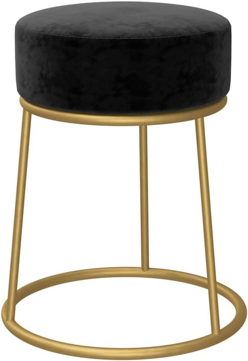 Ronde Hocker - Poef Zwart - Extra Zitplaats - Fluwelen Bekleding - 30 x 38 cm - Zwart