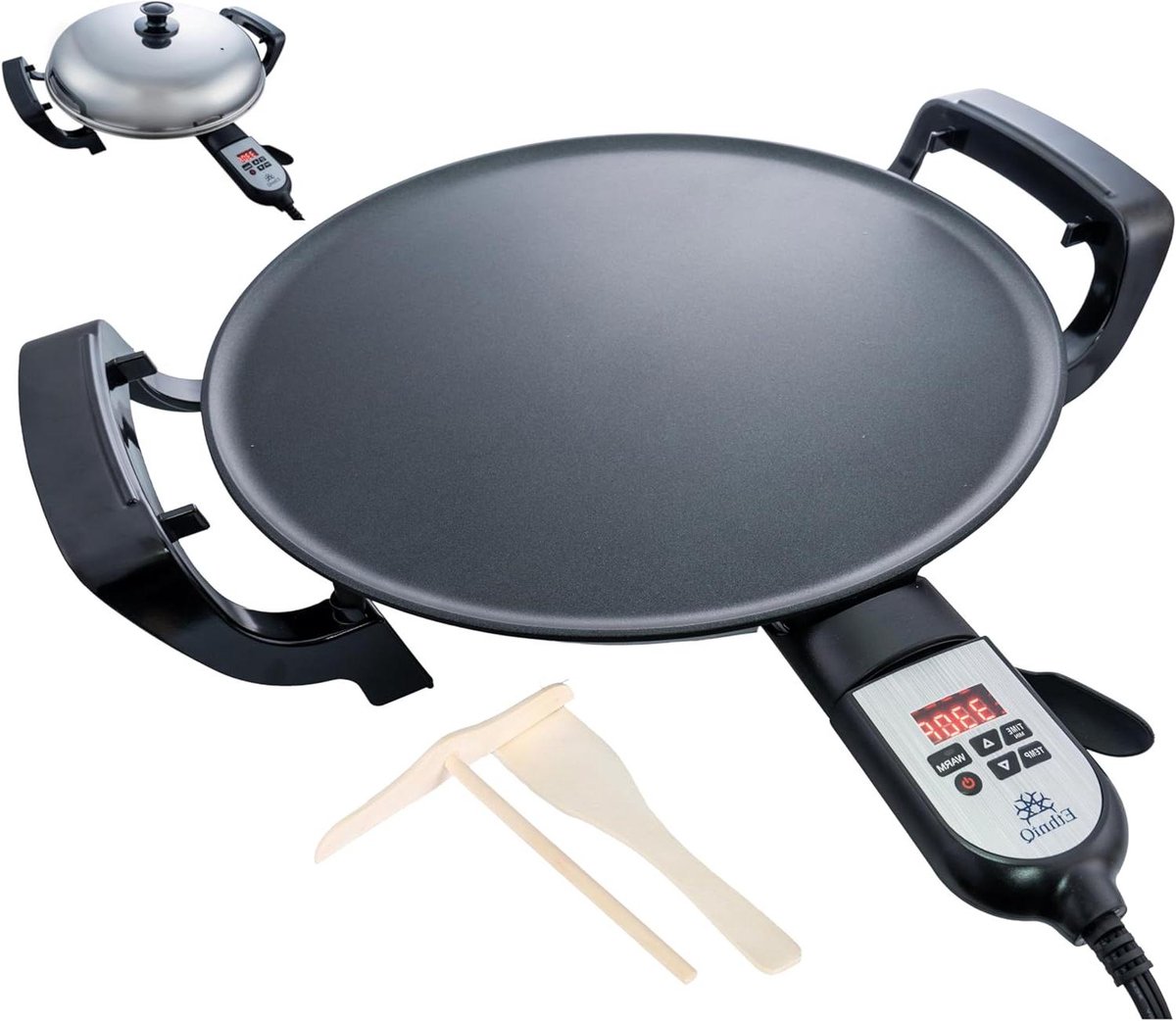 Elektrische Bakplaat - Crêpe Maker Pannenkoekenpan - Thuis Bakken - Instelbare Warmteregeling - 16 inch - Zwart