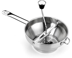 RVS Voedselmolen - Passata Maker Zeefmolen - Sauzen Maken - Drievoudige Bodem - 22 cm Diameter - Zilver