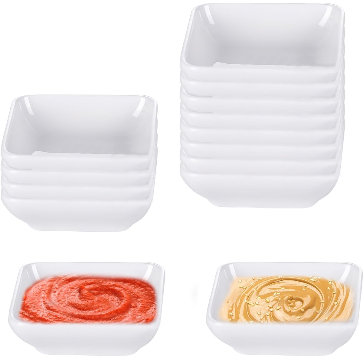 Sauskom: 3 inch vierkante dipschaaltjes porselein sojasaus schaaltjes, mini-kommen, voor charcuterie board sushi, tomatensaus, BBQ en feestaccessoires (wit)