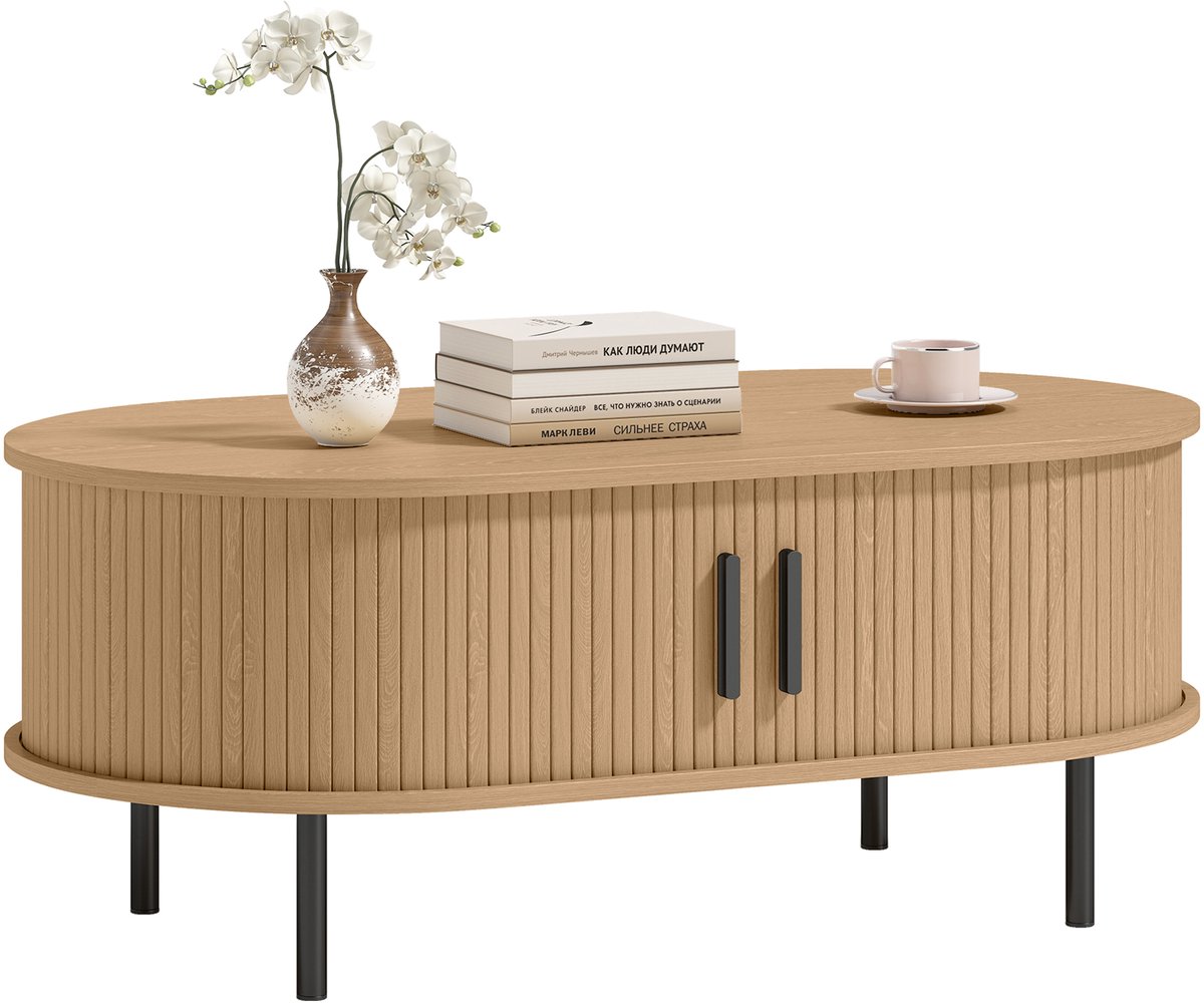 HOMCOM Salontafel - MDF, Metaal - 100 x 55 x 40 cm - Natuurlijk Hout