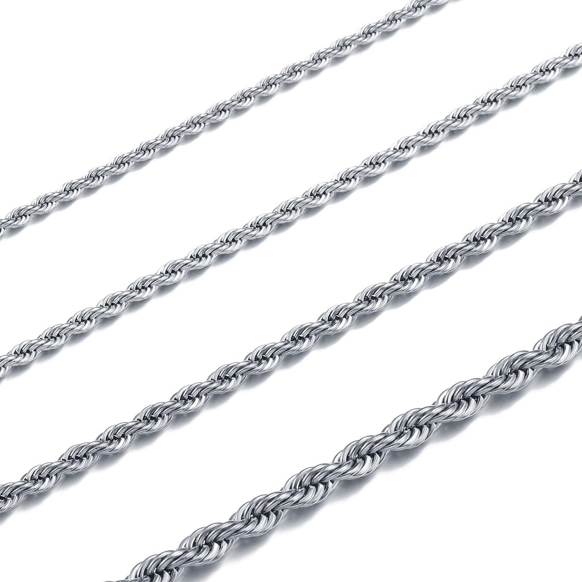Koordketting voor heren, zilver/goud/zwart, roestvrij staal, gedraaide ketting, breedte 2 / 2,5 / 3 / 4 mm, lengte 45 - 60 cm