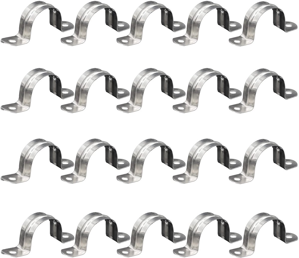 20 stuks 304 roestvrij stalen U-buisklem twee-gats buisklemmen verbindingsring 16 mm roestvrij stalen bevestigingsklem, slangklem, kaart rijkaart zadel zadelriem buisklem voor kabelbuis (M25)