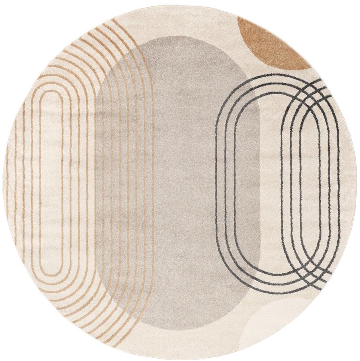 Amphi, Vloerkleed, Moderne, Ø 240 cm, Rond, Middelpolig, Woonkamer, Slaapkamer, Alleen chemisch reinigen, oeko_tex_100, Beige/Geel