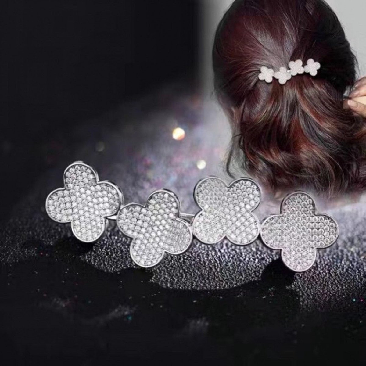 strass bloem haarspeld kristal bloemen cluster haarspeld zilver klavertje vier antislip metalen haarspelden bruiloft hoofddeksel haarstyling accessoires voor vrouwen