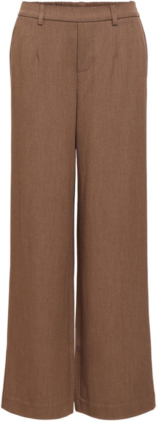 Pantalon marron clair à jambes larges et ceinture à nouer.