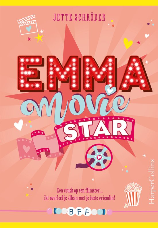 Boek cover met de titel 'EMMA Movie STAR' en tekst 'Een crush op een filmster... dat overleef je alleen met je beste vriendin!'