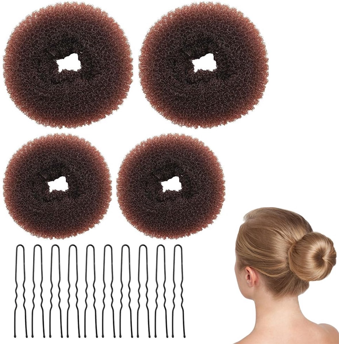 set (koffie), knotkussen, haarknotmaker, haarelastiek, haarnet, knot, haarstukje, bun haar, knotkussen, groot haar, haarkussen, knot, haarknot, haarnetje, ballet, kinderen, donuts