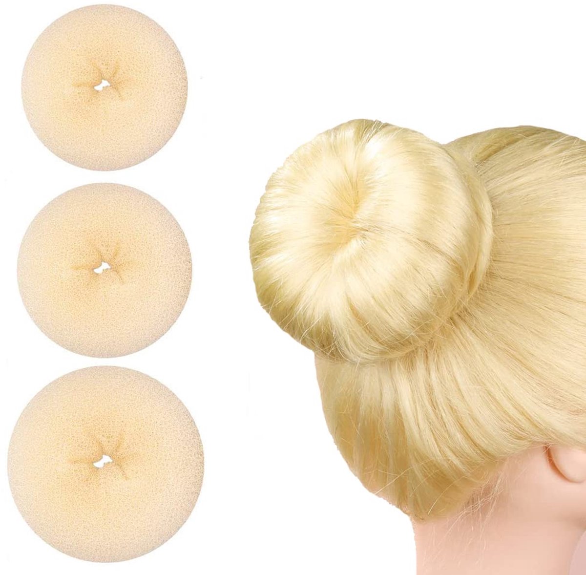 3-delige set haarknotjes in donutvorm - Ringvormige haarknotjes, haarstylingtool voor vrouwen en meisjes (groot + medium + klein)