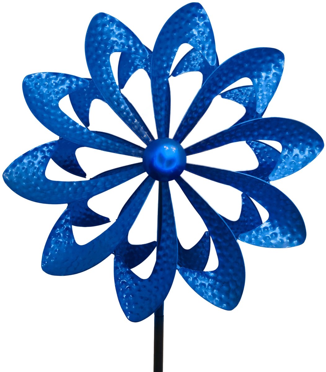 windmolen - Blauwe Duurzame Metaal Molen - Originele Buiten Decoratie - Tuin, Patio en Terras - Weerbestendige Decoratieve Draaiende Versiering met Zachte Beweging