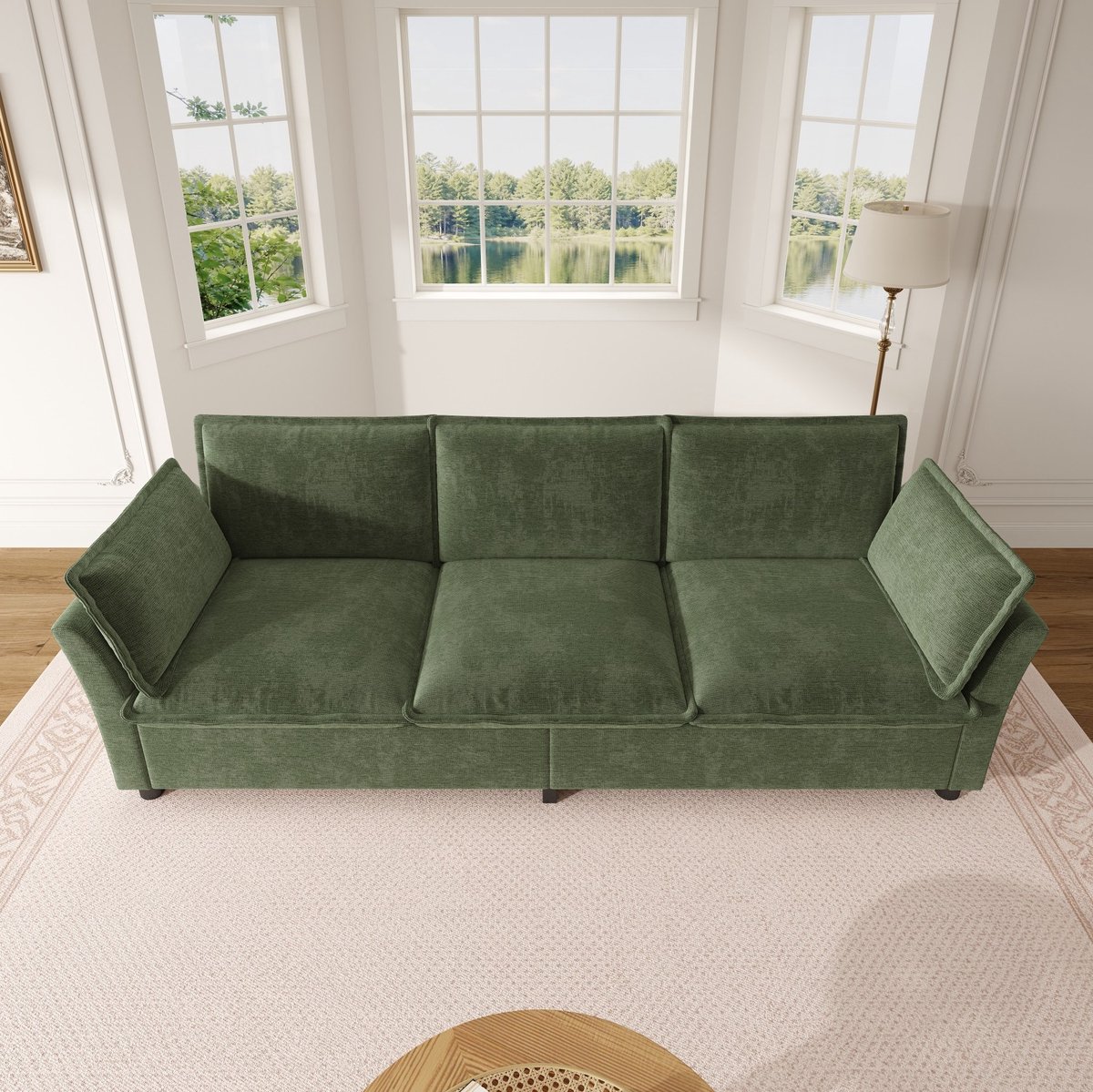 HAUSS SPOLE Zitbank - 3-Zits Sofa - Zacht Comfort Met 2 Armleuningkussens - Voor Woonkamer En Appartement - Chenille Groen