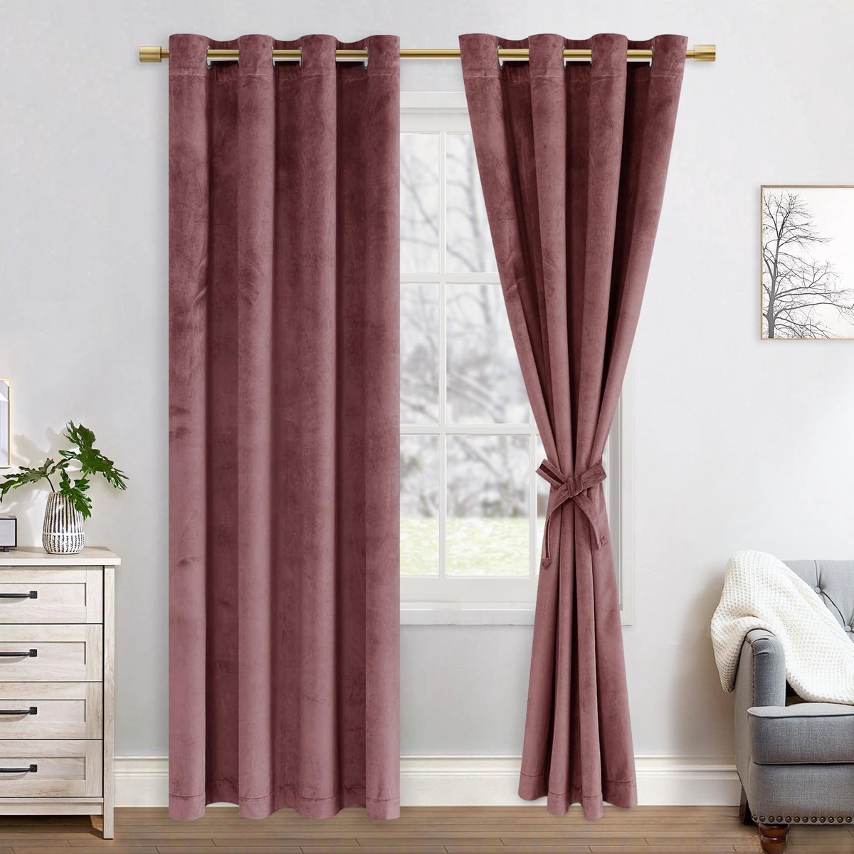 Gordijn van fluweel, set van 2 zachte verduisterende gordijnen met oogjes voor slaapkamer, 140x215cm (breedte x hoogte), roze