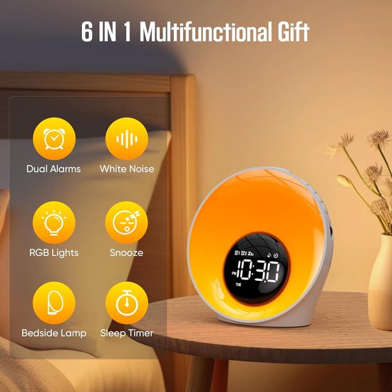 Wake-up Light - Wekker Nachtlamp - Rustig Wakker Worden - Zonsopgang Simulatie - 14 Kleuren - Wit — afbeelding 4