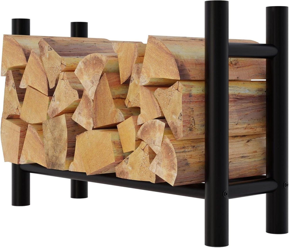 Houtrek - Stapelrek Opslag - Haardhout Opslag - Robuust Metaal Ontwerp - 30 x 80 x 60 cm - Zwart