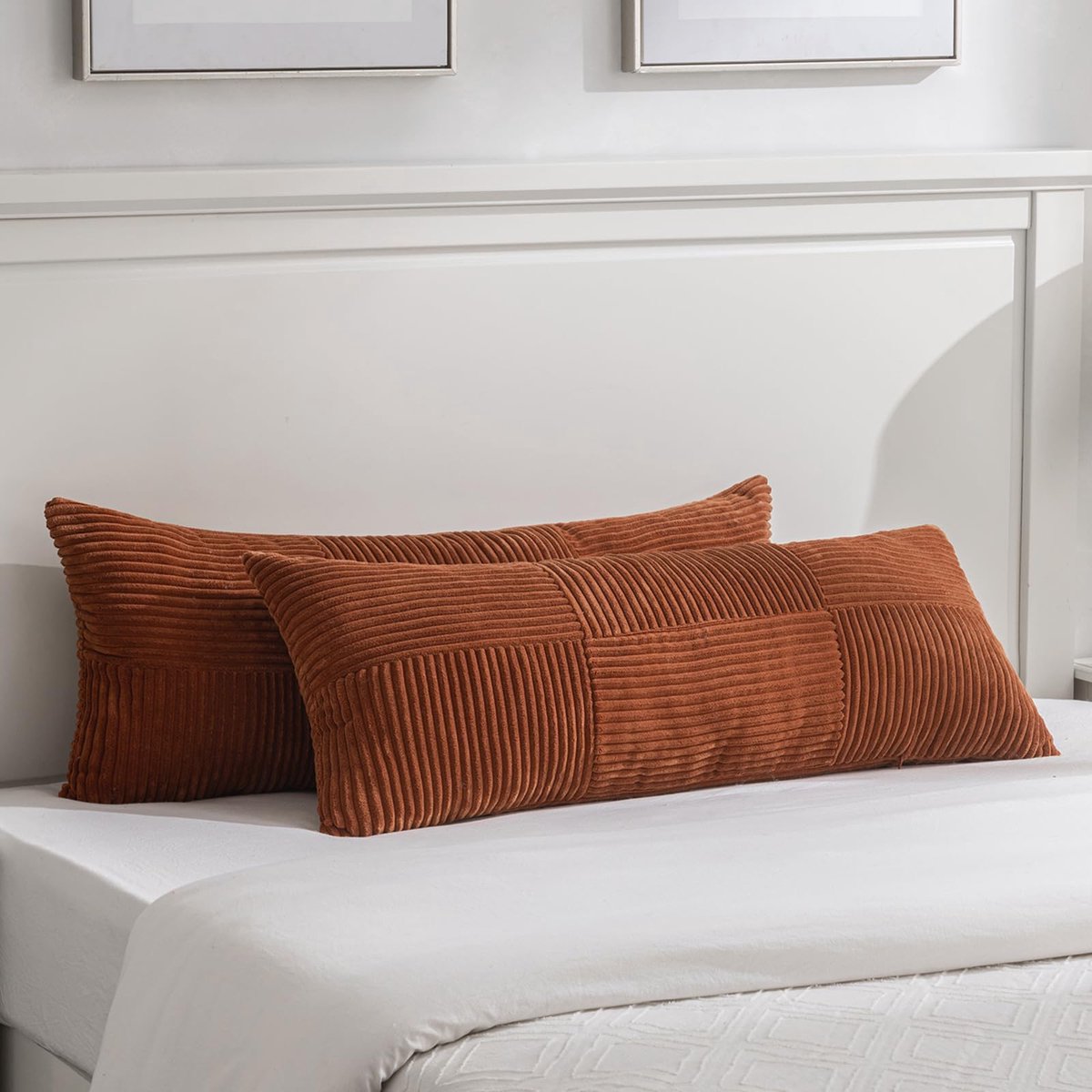 Set van 2 boho-kussenslopen voor bank, 40 x 145 cm, corduroy, modern, zacht, kruispatroon, decoratieve kussenslopen voor bank, slaapkamer, roestrood