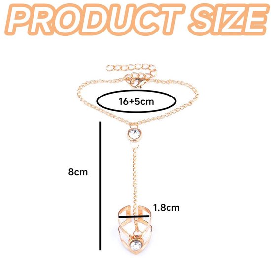 Vingerketting voor dames, 14 K verguld, met zirkonia, waterdicht en nikkelvrij, verstelbare handketting voor elegante stapellook, perfect voor feestjes en dagelijks gebruik — afbeelding 4