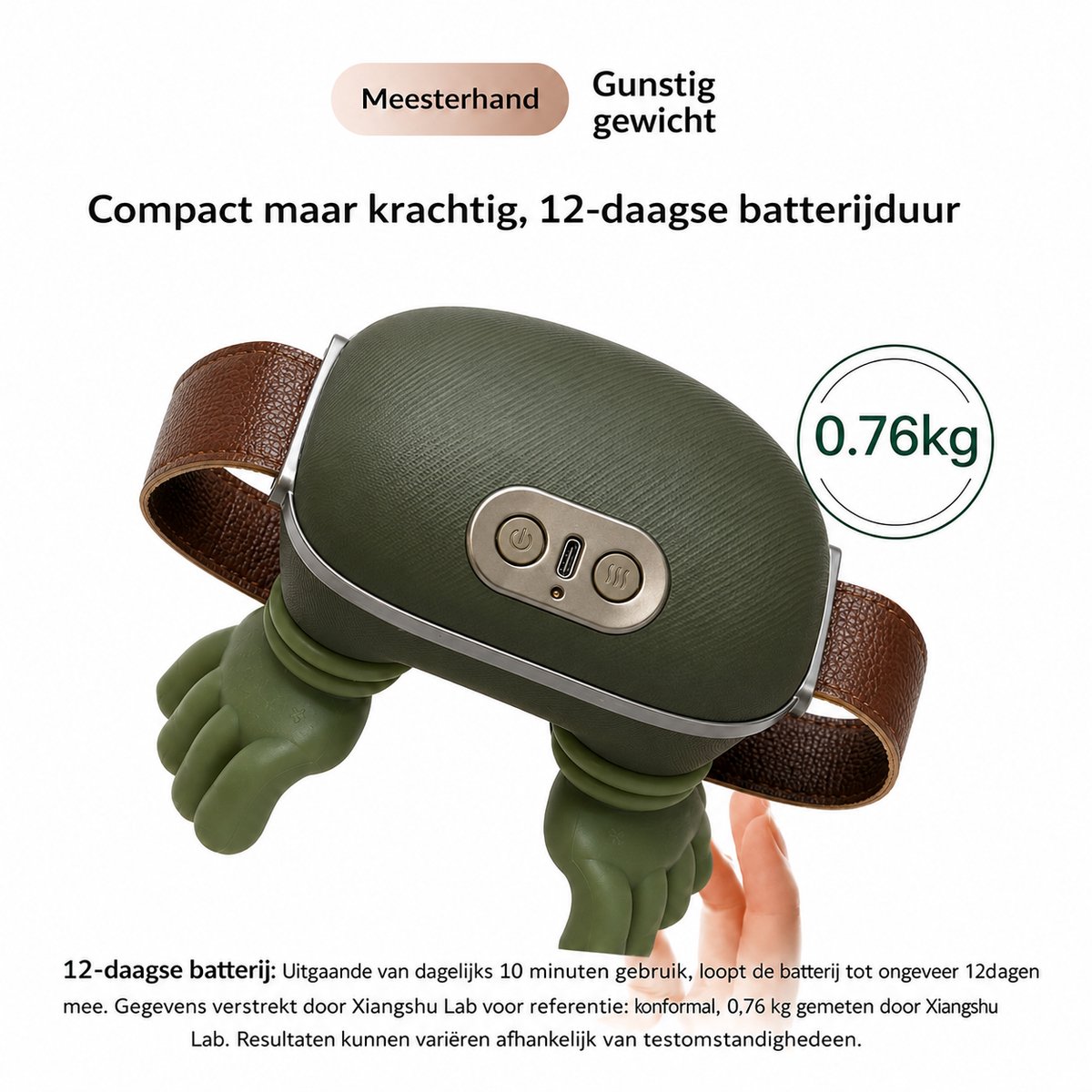 Goodz Crate Nekmassage Apparaat Draadloos Met Infrarood Warmte - Verwarmde Massagehand - Arm, Rug, Been & Schouder Massager - Shiatsu Massagekussen - Groen met Fysieke Knoppen