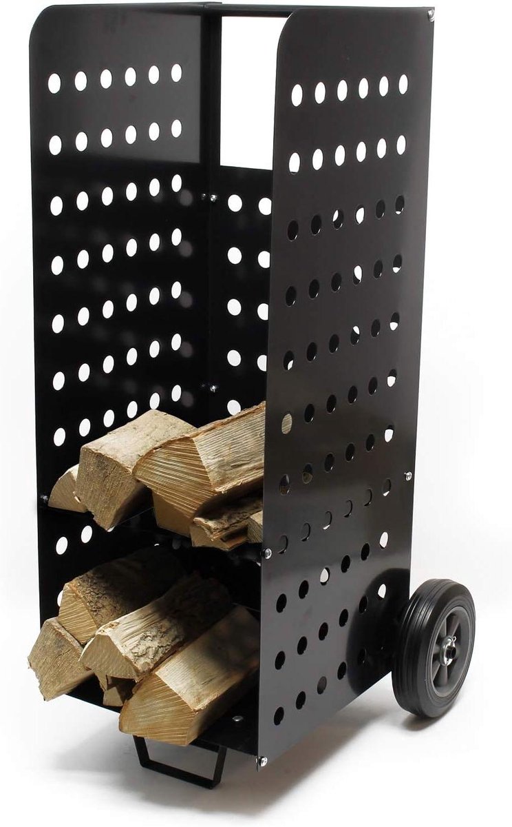 Houtkar XL - Haardhout Trolley - Haardhout Opslag - Stabiele Perforatieplaat - 53x36x106cm - Zwart