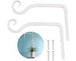 Loogi Plantenhouder, Bloemenhouder, Ijzeren Wandhaken, Bloembak, Wandhouder met Haken 15cm voor het Ophangen van Planten, Vogelhuisjes, Lantaarns, Windgongen en Wandlampjes - 2 Stuks Wit