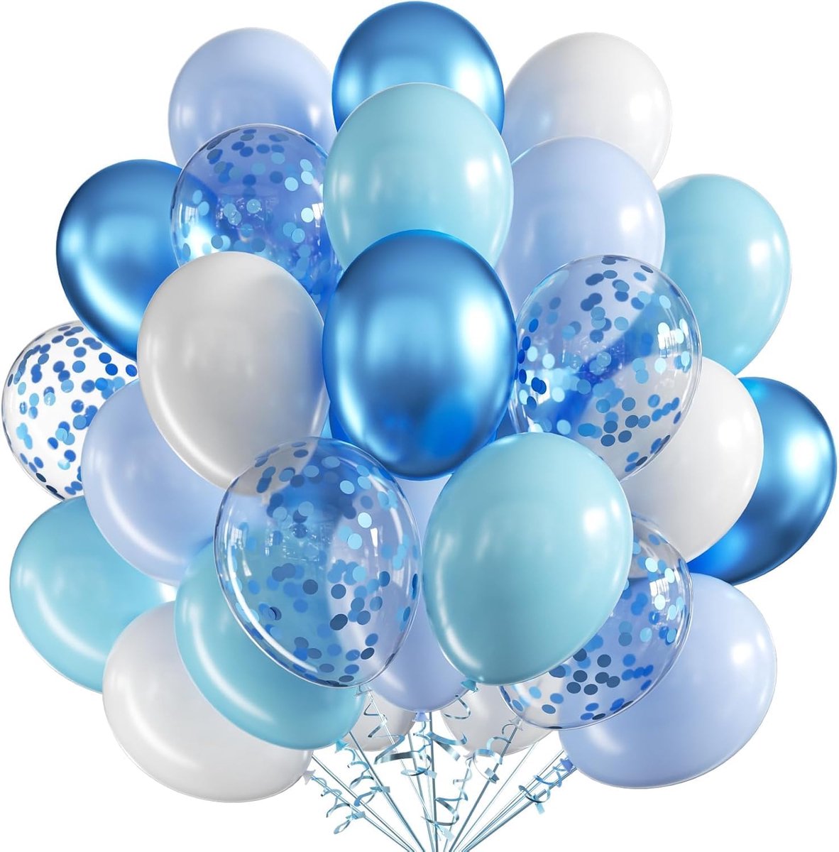 Ballonnen, 60 stuks verjaardagsballonnen, blauw en wit, 30,5 cm, ballonboog, wit, blauw, confetti, latexballonnen voor meisjes en jongens, feest, verjaardag, babyshower, bruiloft, doop