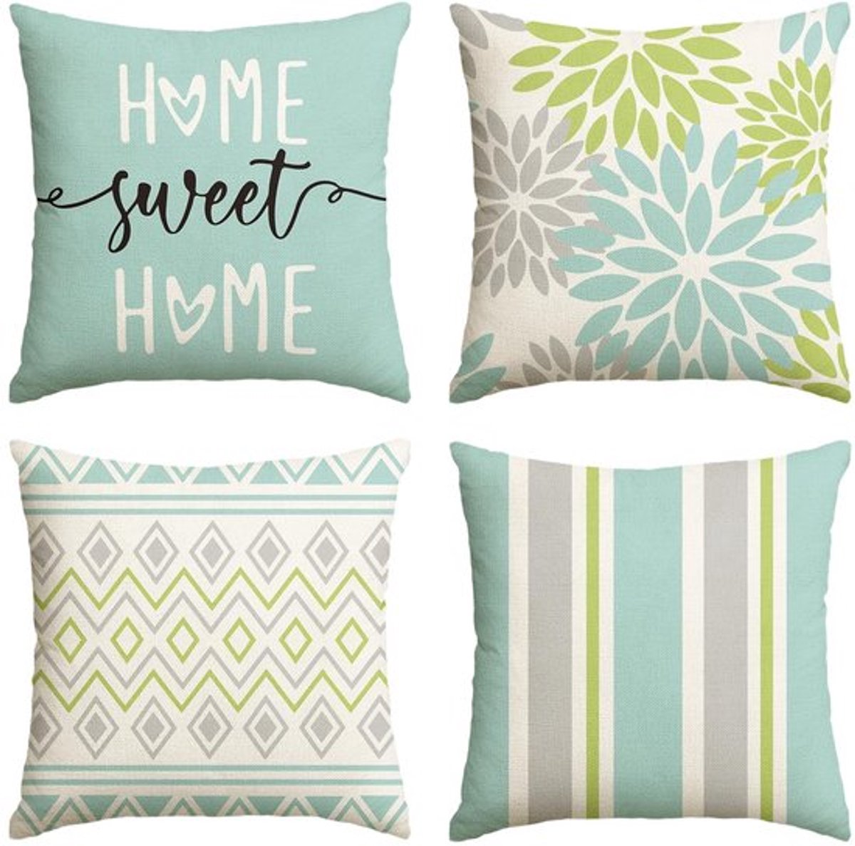 Dailygoody - Groen Dahlia Kussenhoezen - 4-delige set - 40x40 cm