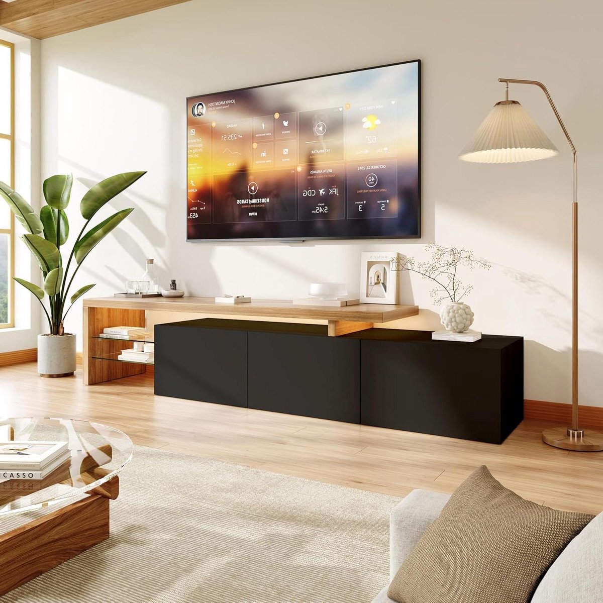 Tv-meubel met LED - Mediabureau Kast - Woonkamer Inrichten - Moderne RGB-verlichting - 200 cm breed - Zwart