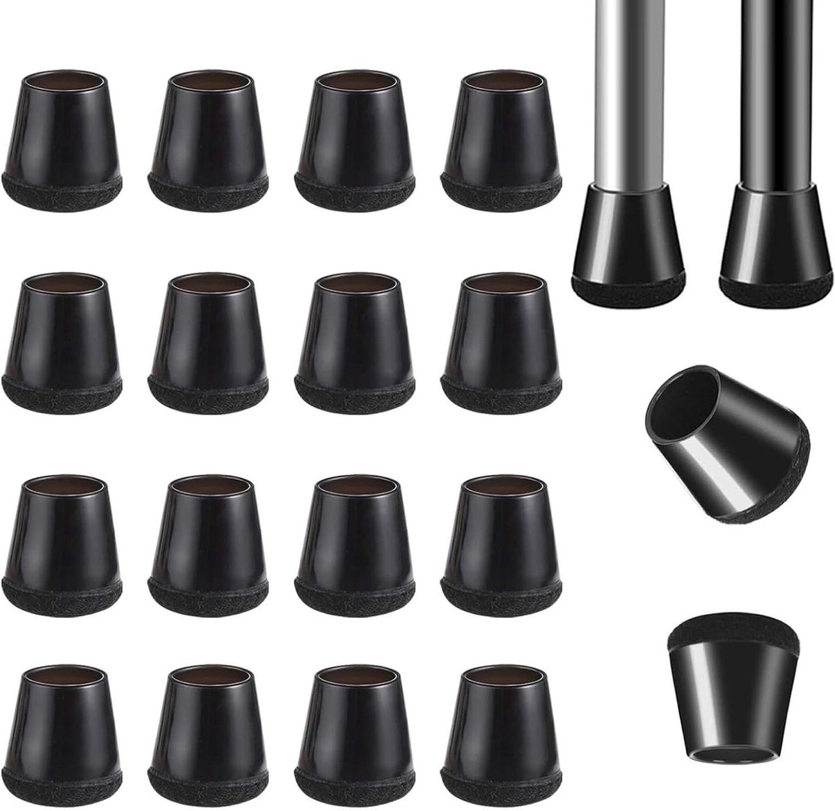 Stoelpootbescherming - Meubelpootjes Glijders - Vloeren Beschermen - Met Vilten Pad - 15-21 mm - Zwart