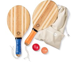 Beach-Bat Set - Frescobol Rackets - Strandspel - Handgemaakt Uniek Design - One Size - Houtkleur