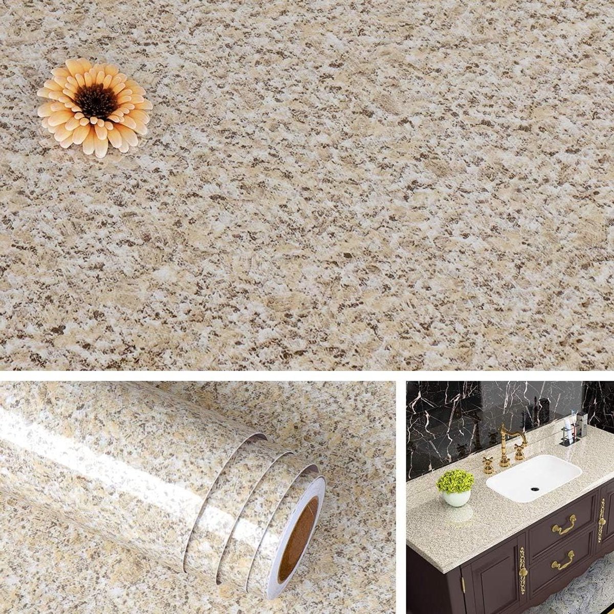 Contactpapier Graniet - Behang Keuken - Werkbladen Bekleden - Waterdicht Afneembaar - 40cm x 2m - Beige