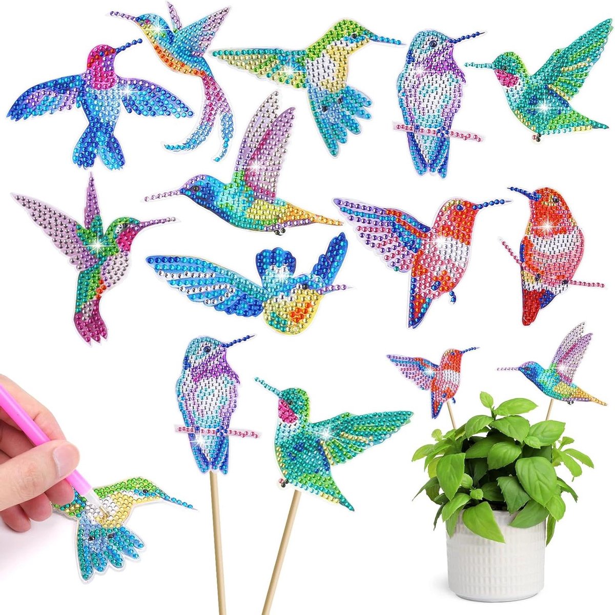 Diamant Kunst Kits - Vogel Decoratie - Tuin Versieren - Acryl Materiaal - 10 stuks - Multicolor