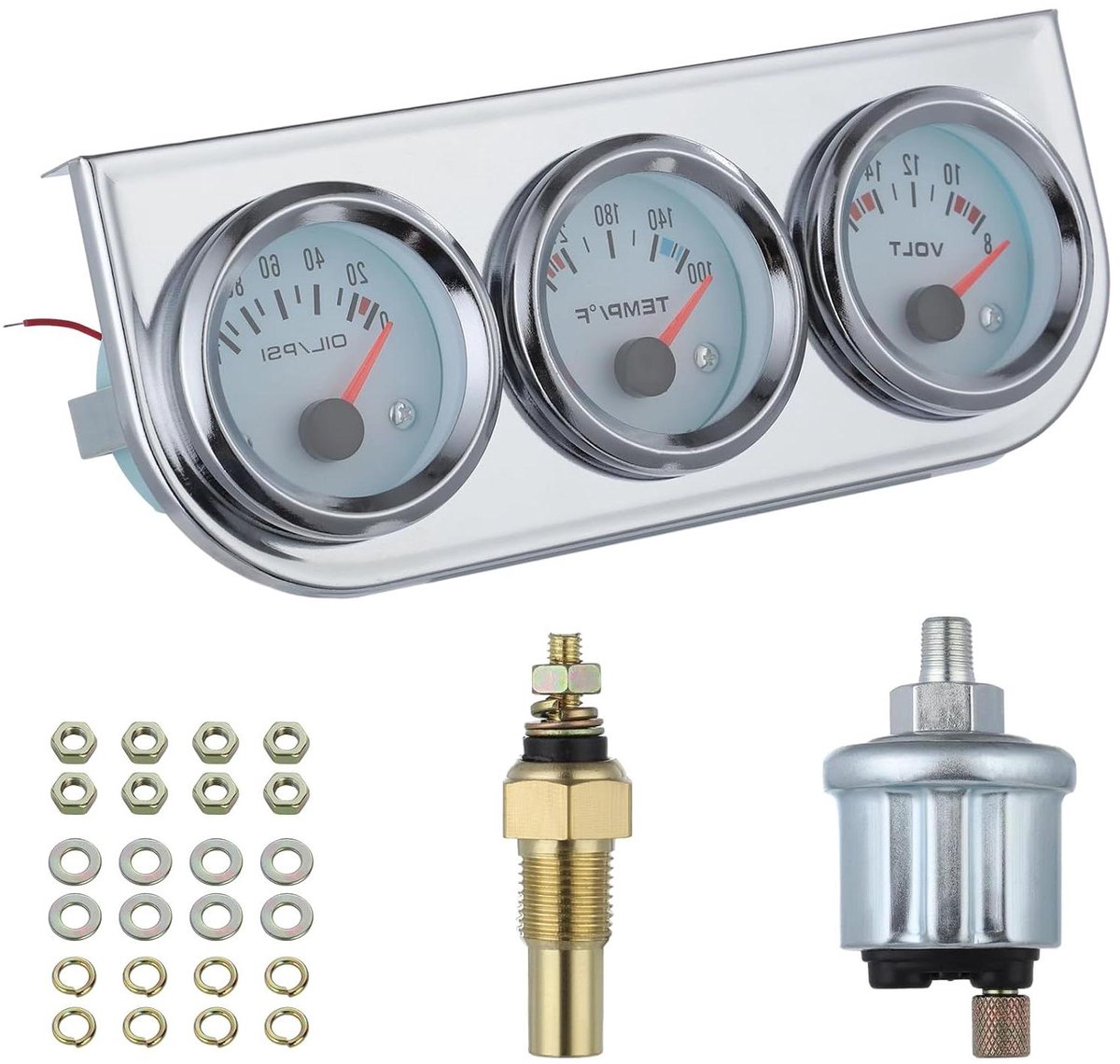 Autometer Set - 3-in-1 Meters - Voertuig Monitoring - Drievoudige Functionaliteit - 18.72 x 7.72 x 4.01 cm - Zwart