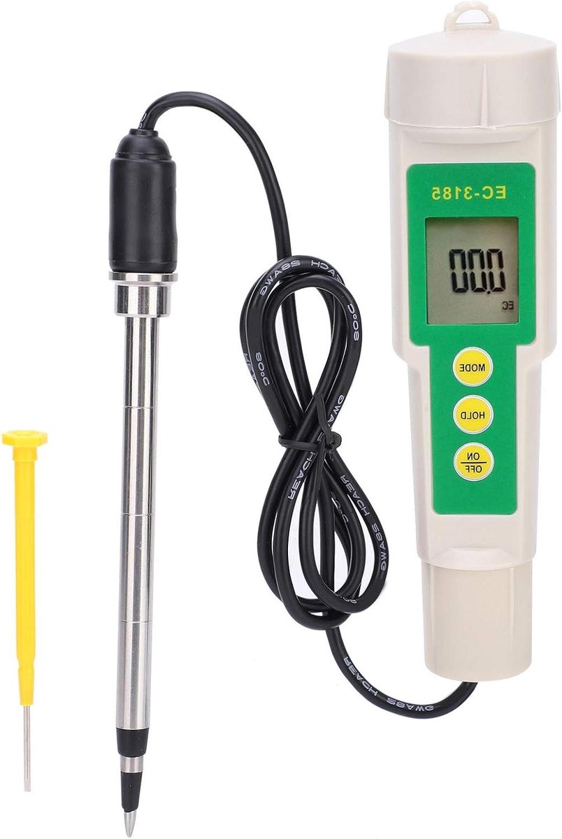 Bodem Tester - Grondmeter Bodemanalyzer - Plantenverzorging Tuinieren - Automatische Temperatuurcompensatie - 0-4 mS/cm - Grijs