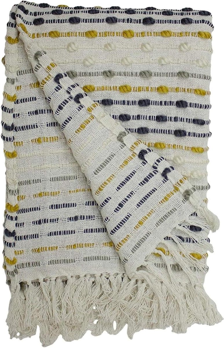 Plaid Worp - Dekentje Sofa - Woonkamer Decoratie - Dikke Geweven Streep - 130 x 180 cm - Oker