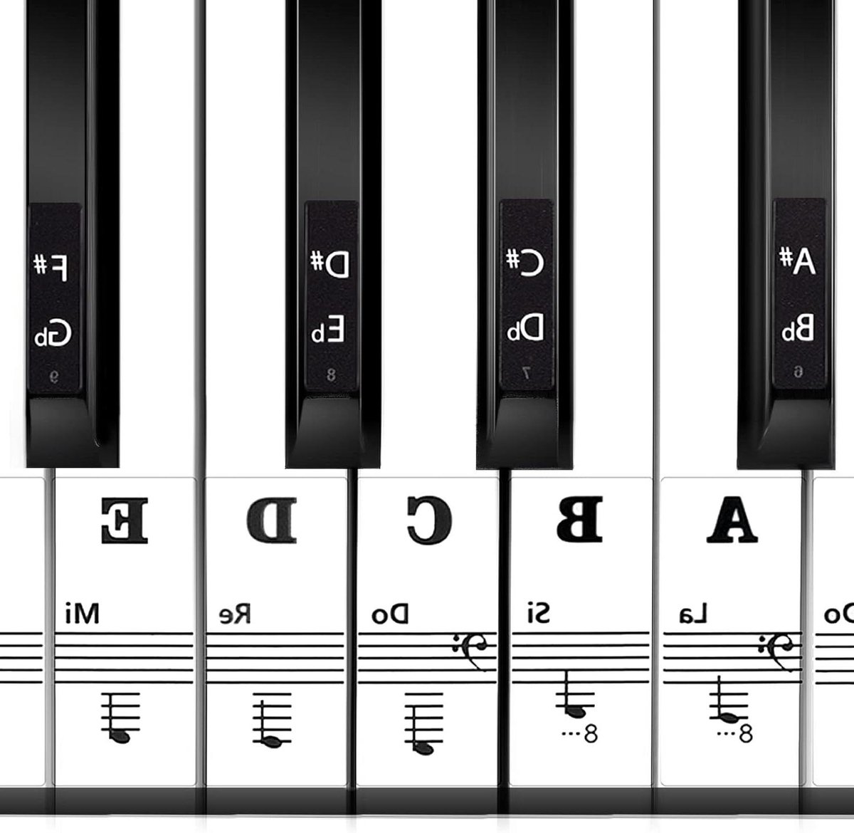 Piano Keyboard Stickers - Leer Piano Stickers - Muziek Leren Spelen - Beschermt Toetsen - 25x23cm - Wit Zwart