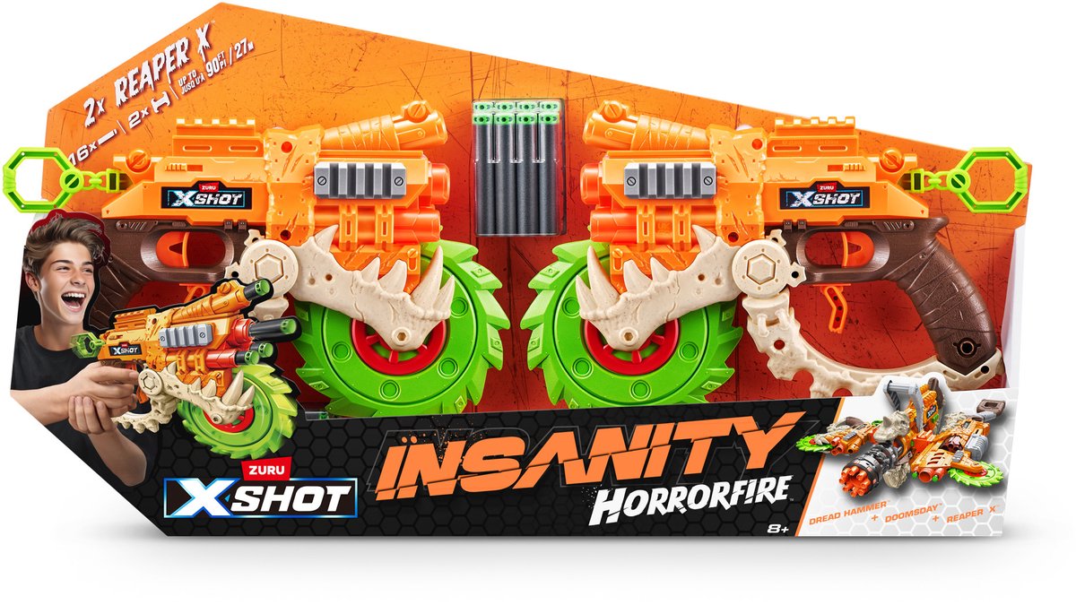 XSHOT insanity horrorfire reaper x twin pack (16 pijlen) van zuru - speelgoedblaster