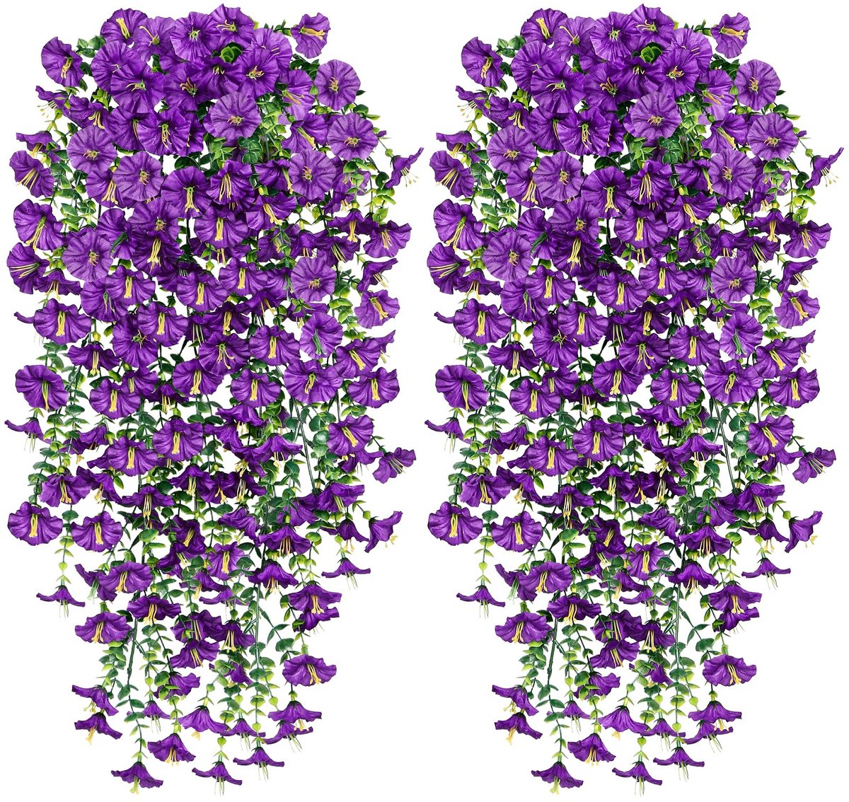 2 Stuks Kunstmatige Hangende Bloemen Lange Kunstmatige Ochtendglorie Bloemen Paars UV-Bestendig Nep Hangende Planten Kunstmatige Blauweregen Mand Rank voor Bruiloft Thuis Tuin Yard Decoratie
