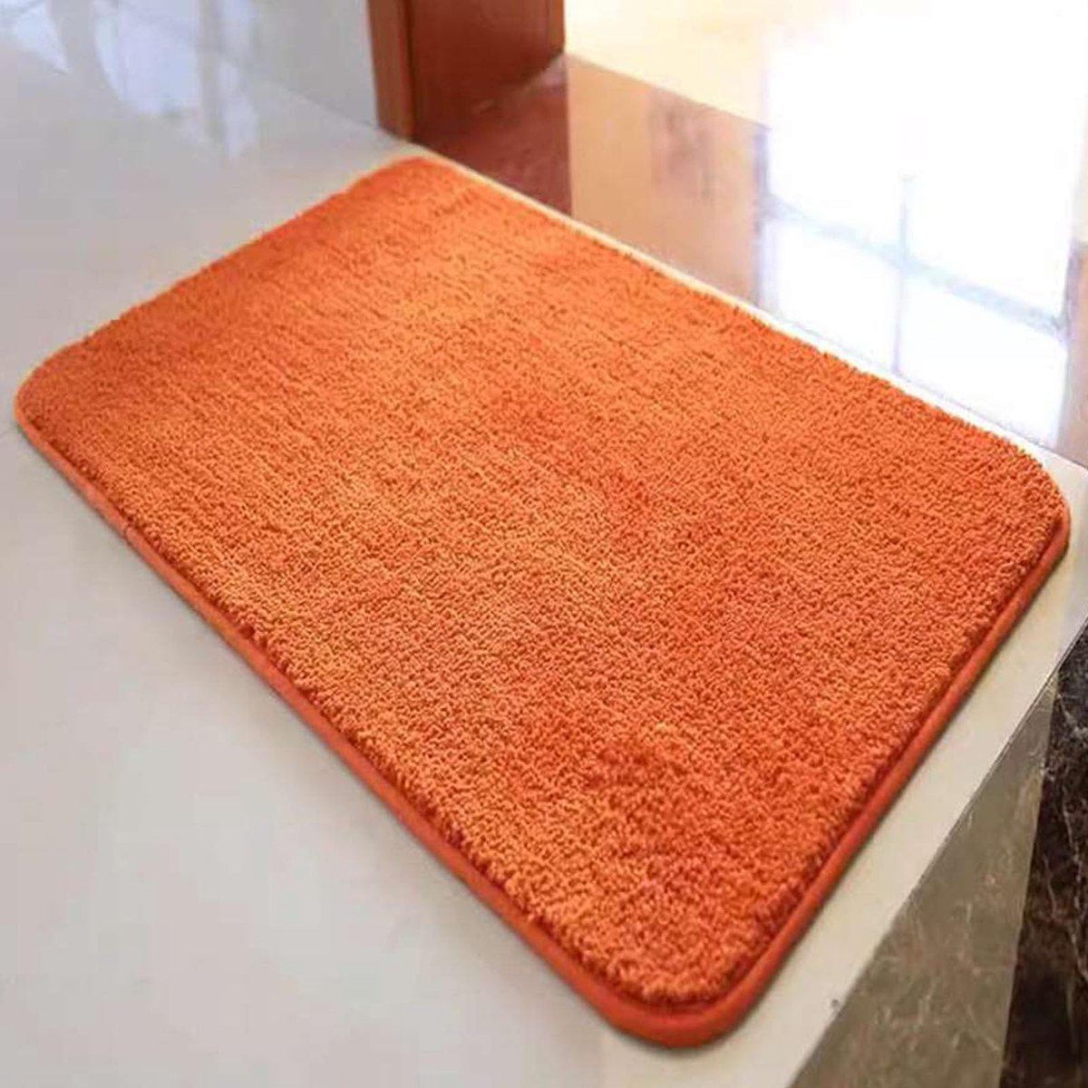 Zacht pluche badkamertapijt, absorberende badmat, antislip badtapijt, wasbaar badkamertapijt, oranje, 3 x 5 cm