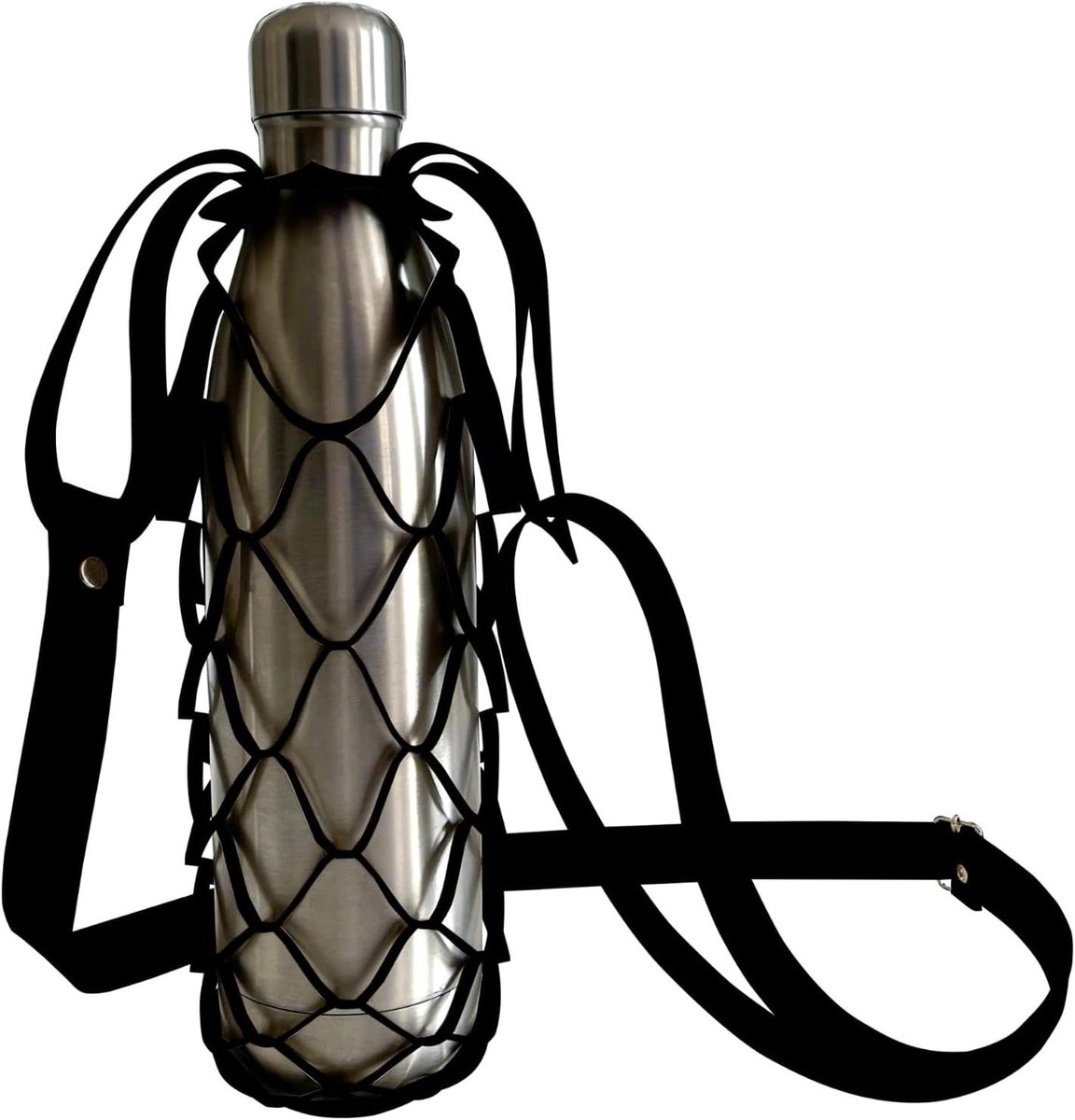 Flessentas om te hangen - Draagtas drinkfles - Onderweg drinken - Traploos verstelbare riem - 65 cm - 127 cm - Zwart
