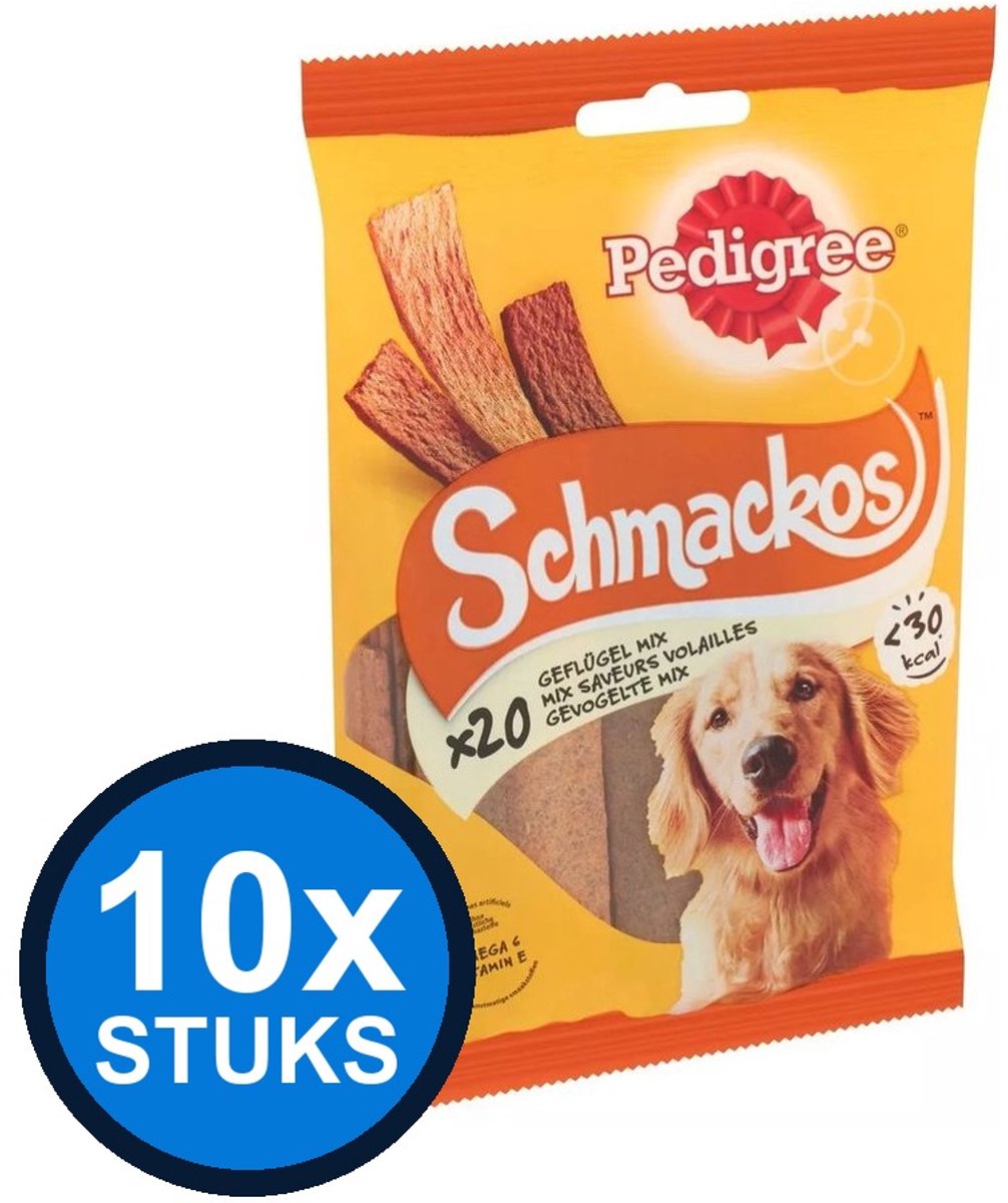 10x Pedigree - Schmackos Gevogelte - Hondenvoer Snacks - 144 g