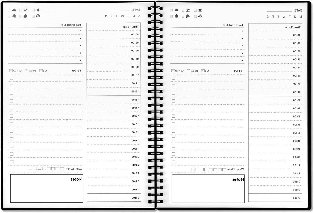 Dagelijkse planner - Notitieboek agenda - Tijdmanagement plannen - Ongedateerde lay-out - 13x19 cm - Zwart