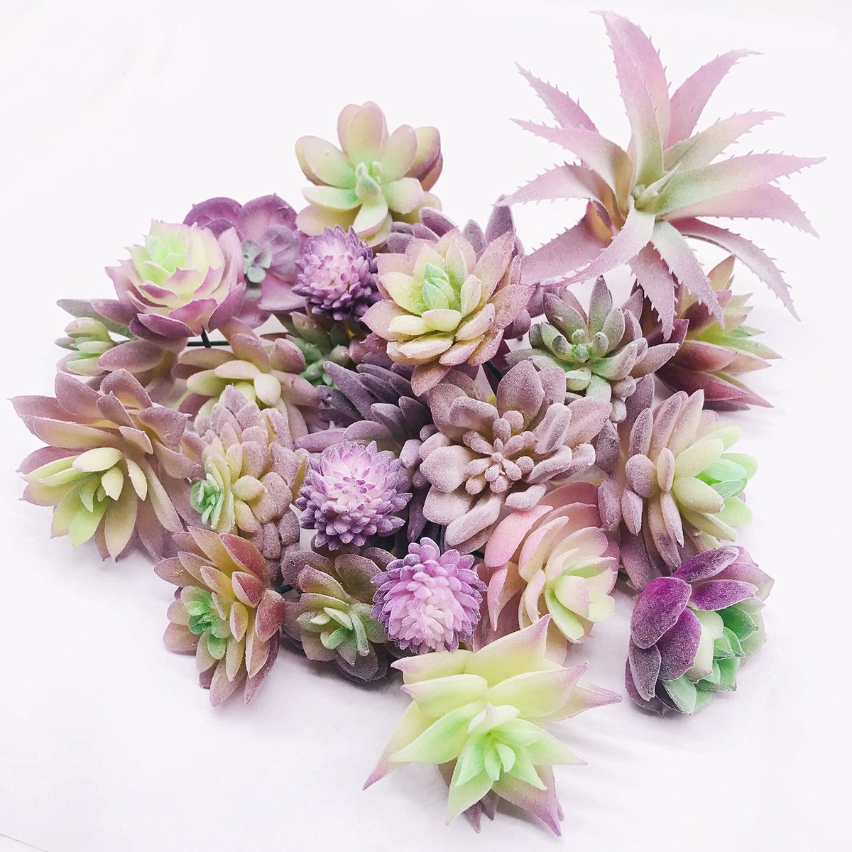 25 stuks kunstmatige vetplanten, paarse nepvetplanten, niet-gepot faux vetplanten, assortiment in verschillende soorten, voor verjaardag, woondecoratie, binnenmuur, tuin, doe-het-zelf