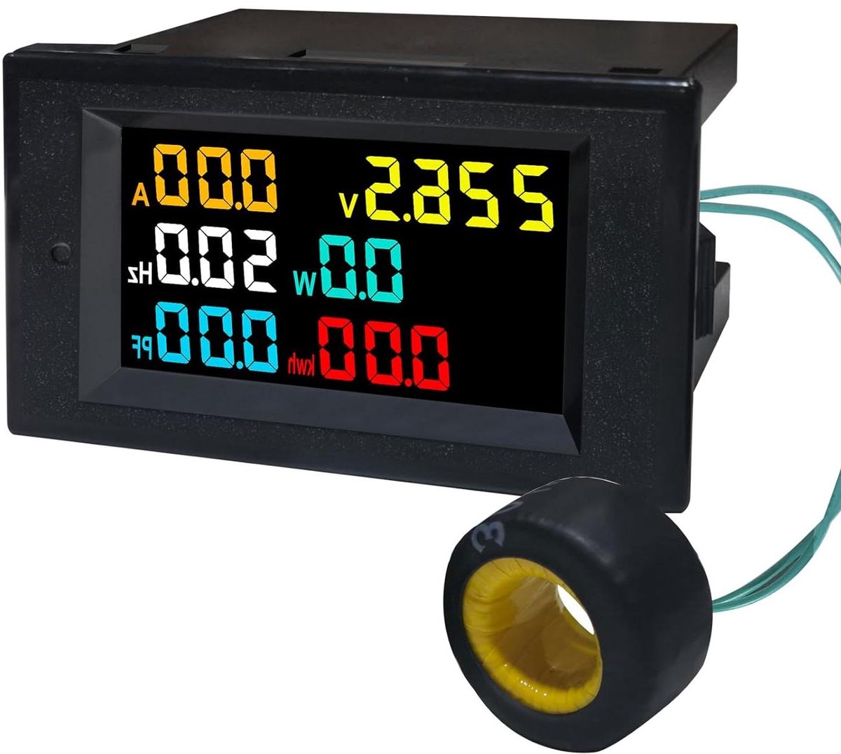 Wattmeter Ampèremeter - Energiedisplay - Elektriciteit Meten - 6-in-1 Kleurenscherm - AC 40-300V 100A - Zwart