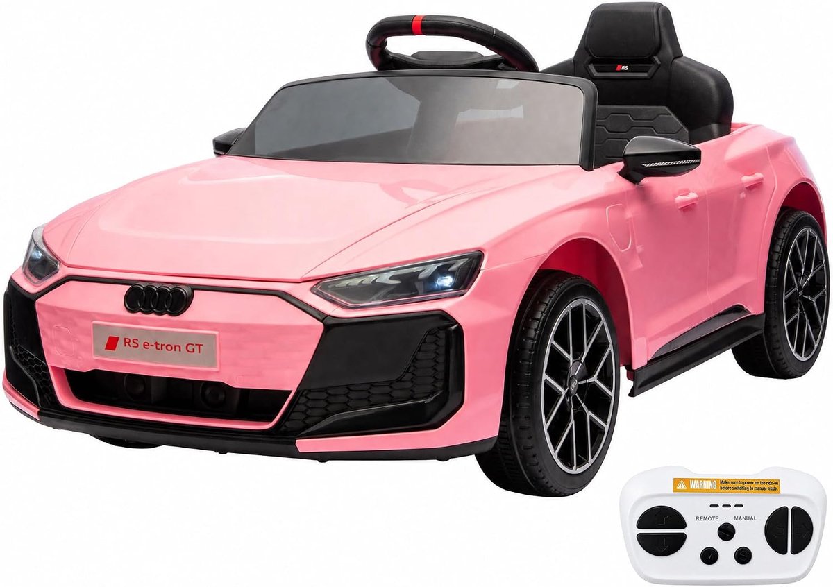 Elektrische kinderauto – met muziek, claxon en koplampen – voertuig op 12V-accu – 3–5 km/u – afstandsbediening – veiligheidsgordel – voor kinderen vanaf 3 jaar – A.U., D, I RS E-Tron GT-ontwerp - roze