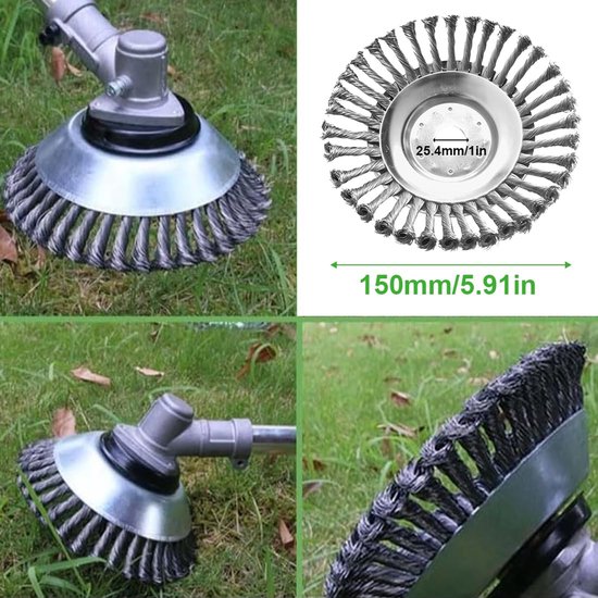 schijf, roterende borstel voor onkruid, borstel voor bosmaaier, borstelkop voor tuinen, gazon, groene oppervlakken en pastoraal afval (15 cm) — afbeelding 4