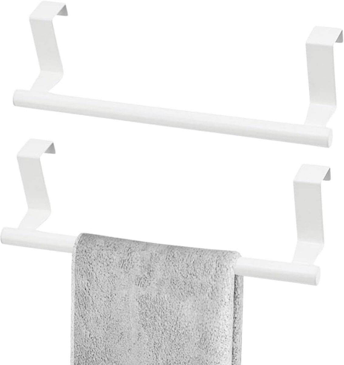 2 stuks handdoekhouders om op te hangen, roestvrij stalen handdoekstang, deurhanddoekhouder met antislip krasbeschermingsstrips, theedoekhouder voor kastdeur, geschikt voor keuken en badkamer (2 stuks