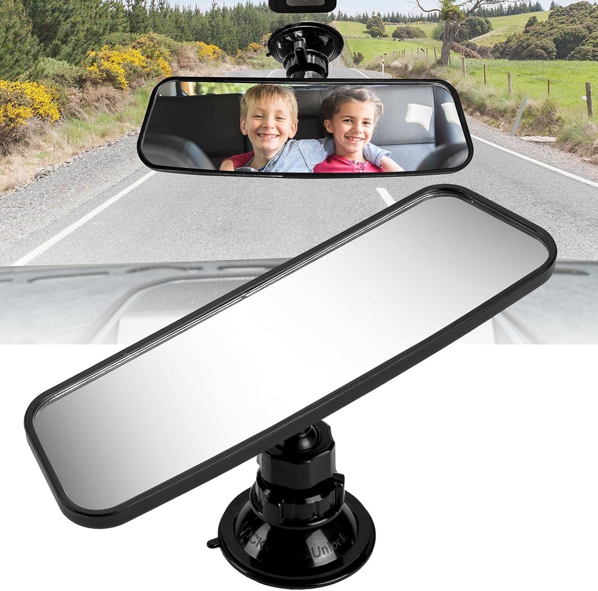 Achteruitkijkspiegel voor de auto, met zuignap, universeel, panorama achteruitkijkspiegel, auto-binnenspiegel om op te steken, autospiegel voor rijtest, achteruitkijkspiegel voor auto, SUV