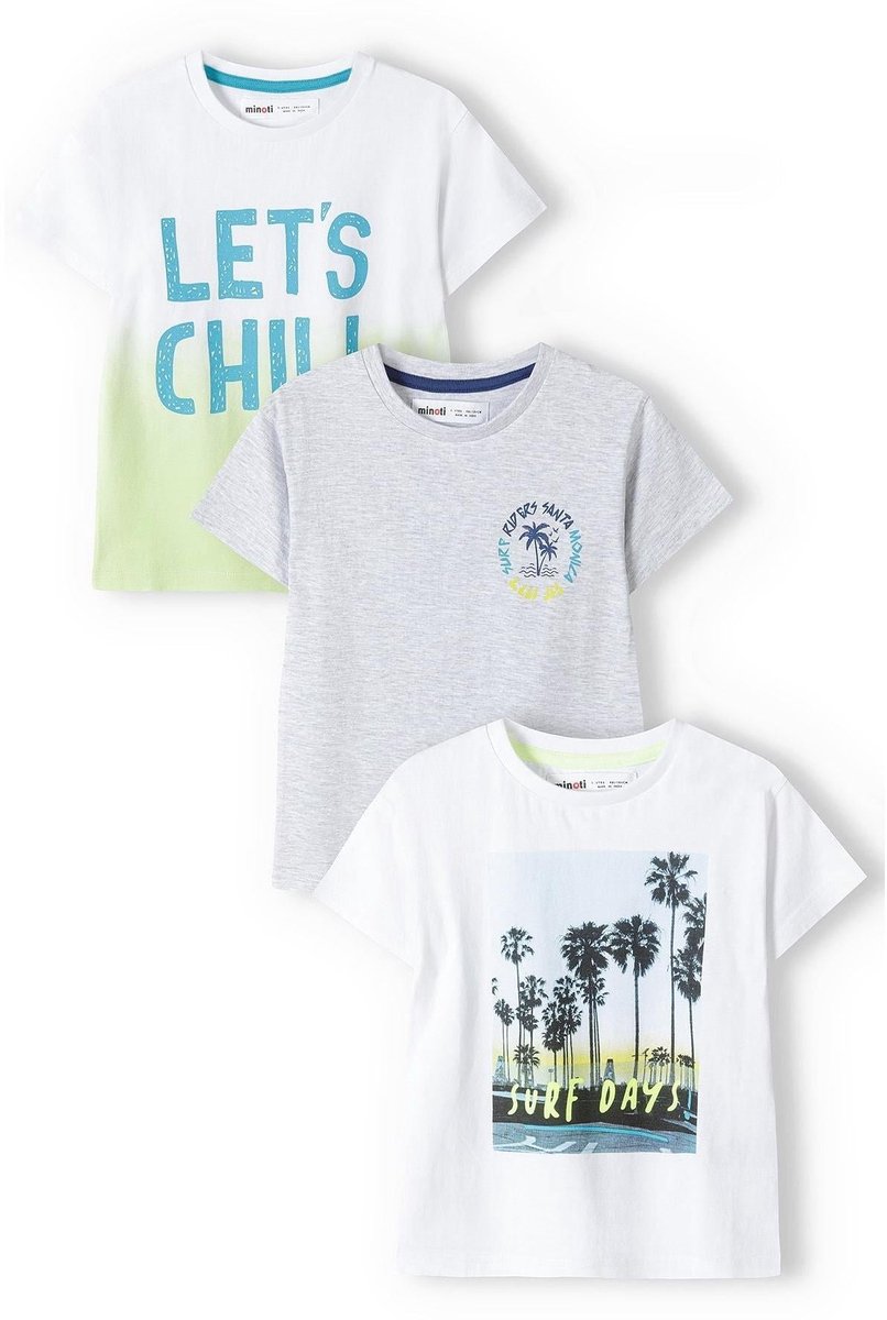 Minoti t-shirt jongens 3-pack tropische print - 100% katoen - wit